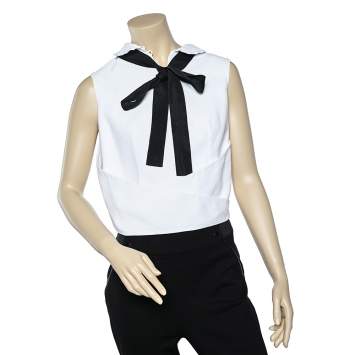 Pre Owned Giorgio Armani White Cotton Sleeveless Wrap Top M