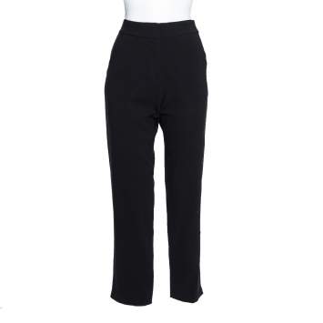 Pre Owned Giorgio Armani Black Wool Crepe Tailored Pants M 