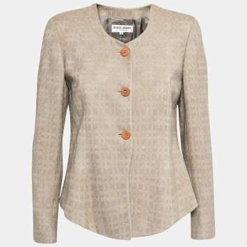 Pre Owned Giorgio Armani Collezioni Vintage Beige Jacquard Button Front Jacket M