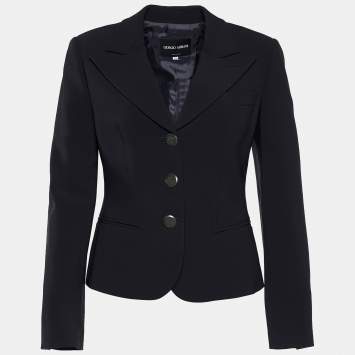 Pre Owned Giorgio Armani Black Crepe Button Front Blazer S