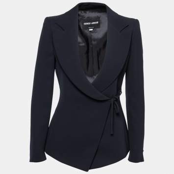 Pre Owned Giorgio Armani Navy Blue Crepe Wrap Jacket XS