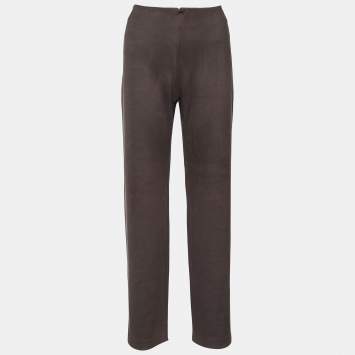 Pre Owned Giorgio Armani Brown Coated Knit Straight Fit Trousers M