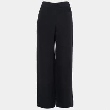 Pre Owned Giorgio Armani Black Silk Wide-Leg Pants M