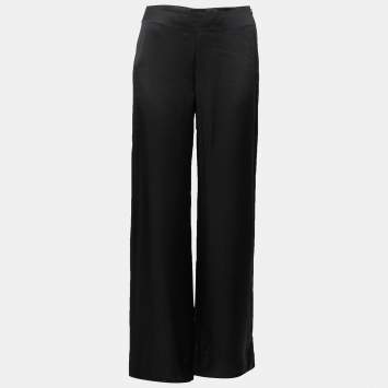 Pre Owned Giorgio Armani Black Silk Wide-Leg Pants M