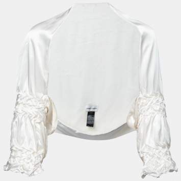 Pre Owned Giorgio Armani White Silk & Velvet Draped Shrug OS