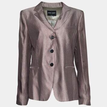 Pre Owned Giorgio Armani Grey Jacquard Button Front Blazer XL
