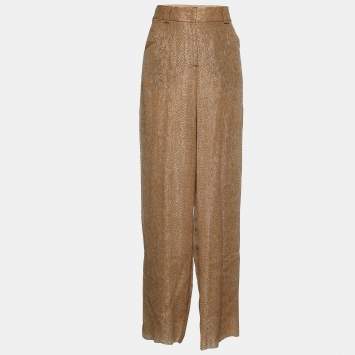 Pre Owned Giorgio Armani  Cream Lurex Printed Silk Parallel Pants M