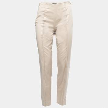 Pre Owned Giorgio Armani Beige Cotton Zip Detail Tapered Trousers S