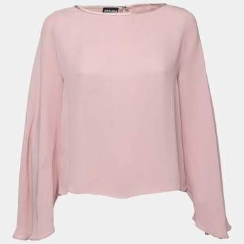 Pre Owned Giorgio Armani Blush Pink Crepe Cape Sleeve Top M