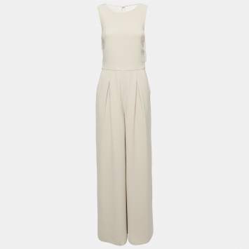 Pre Owned Giorgio Armani Beige Silk Wide Leg Jumpsuit S