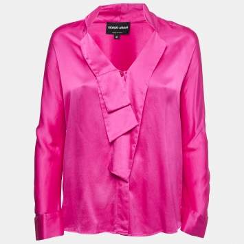 Pre Owned Giorgio Armani Pink Silk Tie Detailed Button Front Shirt Blouse S