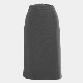 Pre Owned Giorgio Armani Grey Ribbed Knit Knee Length Skirt L
