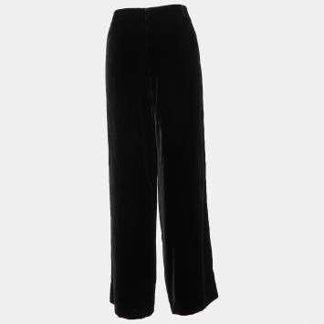 Pre Owned Giorgio Armani Black Velvet Straight Leg Pants M
