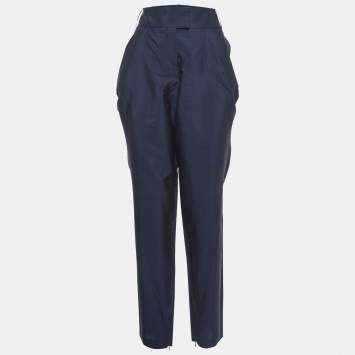 Pre Owned Giorgio Armani Navy Blue Silk Blend Trousers L