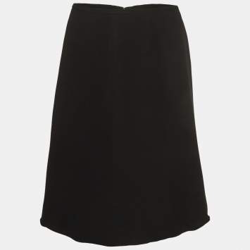 Pre Owned Giorgio Armani Black Silk Flared Knee Length Skirt S