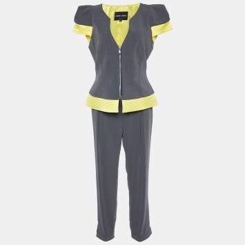 Pre Owned Giorgio Armani Grey/Yellow Pant Suit M 