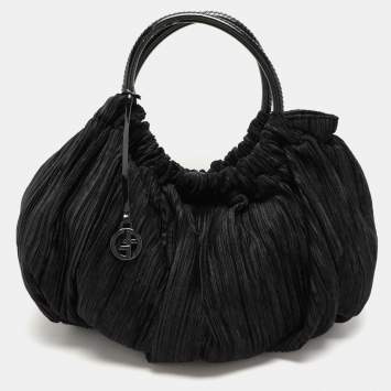 Pre Owned Giorgio Armani Black Jacquard Fabric Pleated Hobo