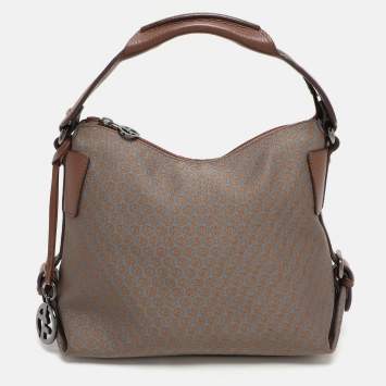 Giorgio Armani Brown/Grey Signature Canvas and Leather Hobo