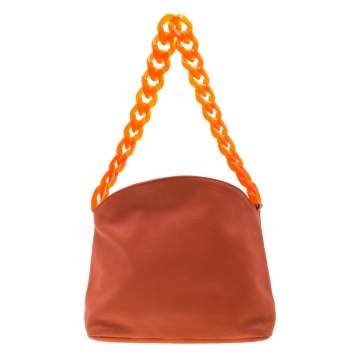 Pre Owned Giorgio Armani Orange Leather and Acrylic Chain Shoulder Bag