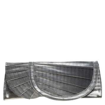 Pre Owned Giorgio Armani Silver Shimmer Fabric Pleated Flap Clutch
