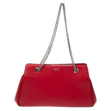 Pre Owned Giorgio Armani Red Leather Chain Shoulder Bag