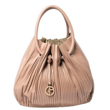 Pre Owned Giorgio Armani Pink Gathered Leather Hobo