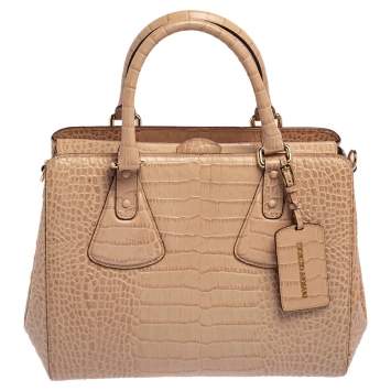 Pre Owned Emporio Armani Beige Croc Embossed Leather Tote