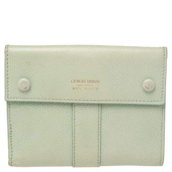 Pre Owned Giorgio Armani Green Leather French Wallet