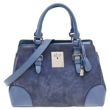 Pre Owned Giorgio Armani Ash Blue Suede and Leather Satchel