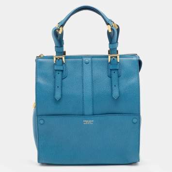 Pre Owned Giorgio Armani Blue Leather Bauletto Piccolo Tote