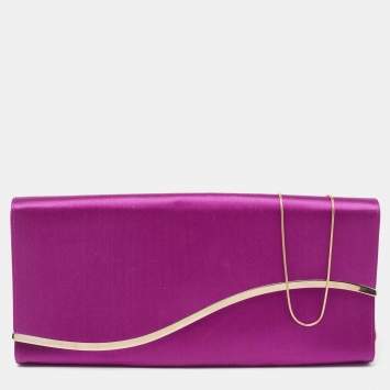 Pre Owned Giorgio Armani  Fuchsia Satin Metal Flap Chain Clutch