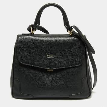 Pre Owned Giorgio Armani Black Leather Flap Top Handle Bag