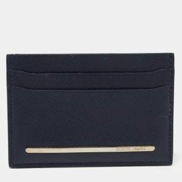 Pre Owned Giorgio Armani Navy Blue Leather Card Holder