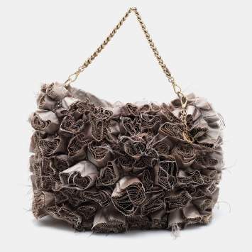 Pre Owned Giorgio Armani Old Rose Satin Flower Applique Chain Shoulder Bag