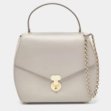 Pre Owned Giorgio Armani Light Grey Leather Flap Top Handle Bag