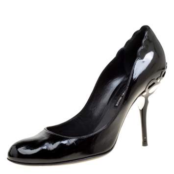 Pre Owned Giorgio Armani Black Patent Leather Pumps Size 40