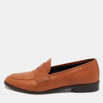 Pre Owned Giorgio Armani Brown Leather Slip On Loafers Size 36.5