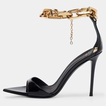 Pre Owned Giuseppe Zanotti Black Patent Leather Intriigo Chain Sandals Size 36