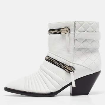 Pre Owned Giuseppe Zanotti White Quilted Leather Ankle Boots Size 38