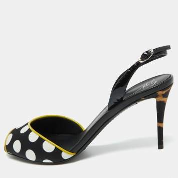 Pre Owned Giuseppe Zanotti Multicolor Satin and Leather Polka Dot Slingback Sandals Size 37.5