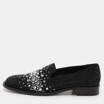 Pre Owned Giuseppe Zanotti Black Crystal Embellished Smoking Slippers Size 42