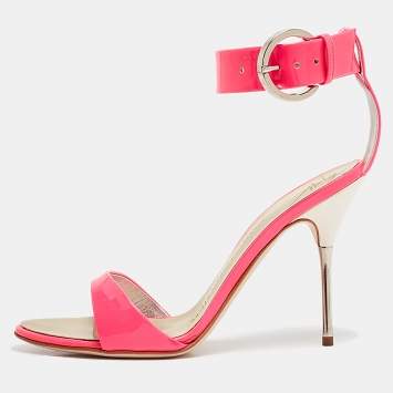 Pre Owned Giuseppe Zanotti Neon Pink Patent Leather Taz Sandals Size 36