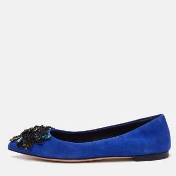 Giuseppe Zanotti Blue Suede Crystal Embellished Ballet Flats Size 36