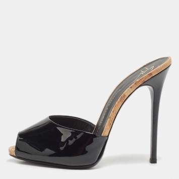 Pre Owned Giuseppe Zanotti Black Patent Leather Slide Sandals Size 38