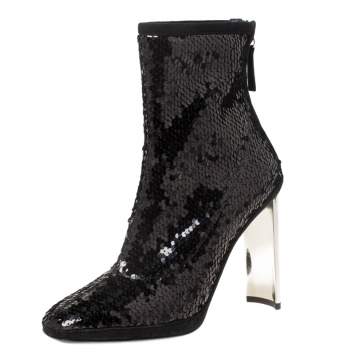 Pre Owned Giuseppe Zanotti Black Sequin Ankle Boots Size 39