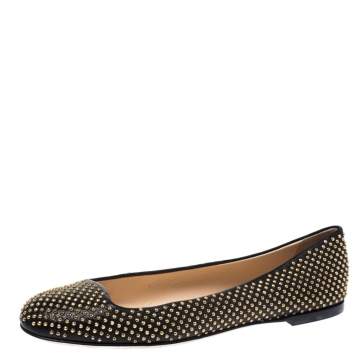 Pre Owned Giuseppe Zanotti Black Leather Studded Ballet Flats Size 40
