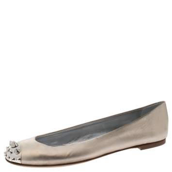 Pre Owned Giuseppe Zanotti Gold Leather Malika Spiked Cap Toe Ballet Flats Size 39.5