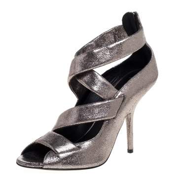 Pre Owned Giuseppe Zanotti Metallic Silver Leather Criss Cross Sandals Size 40
