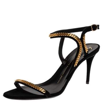 Pre Owned Giuseppe Zanotti Black Suede Coline Chain Link Sandals Size 40