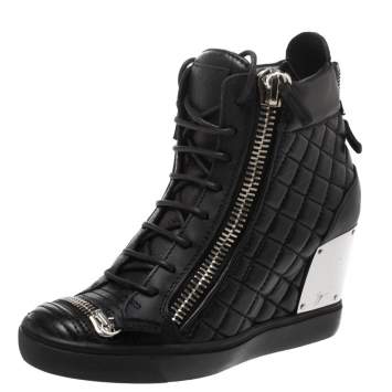 Pre Owned Giuseppe Zanotti Black Quilted Leather Wedge Sneakers Size 40